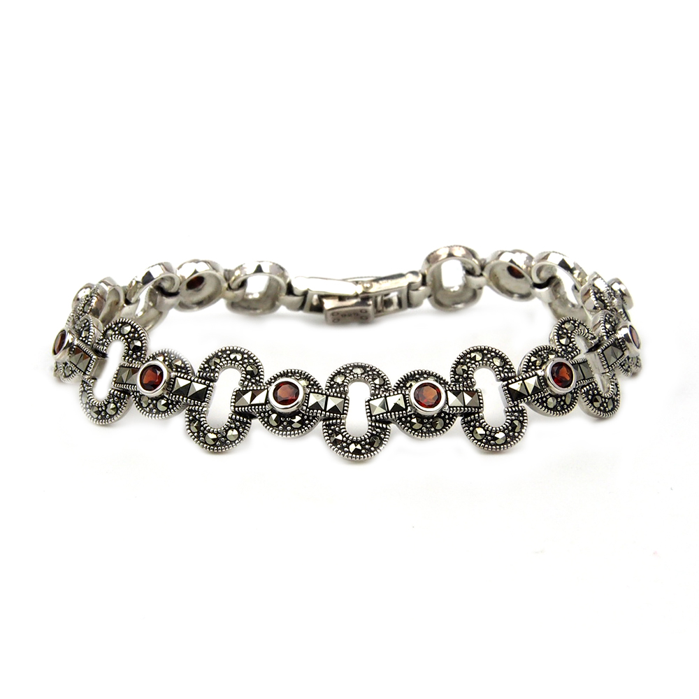 Garnet and Marcasite Bracelet - Silver
