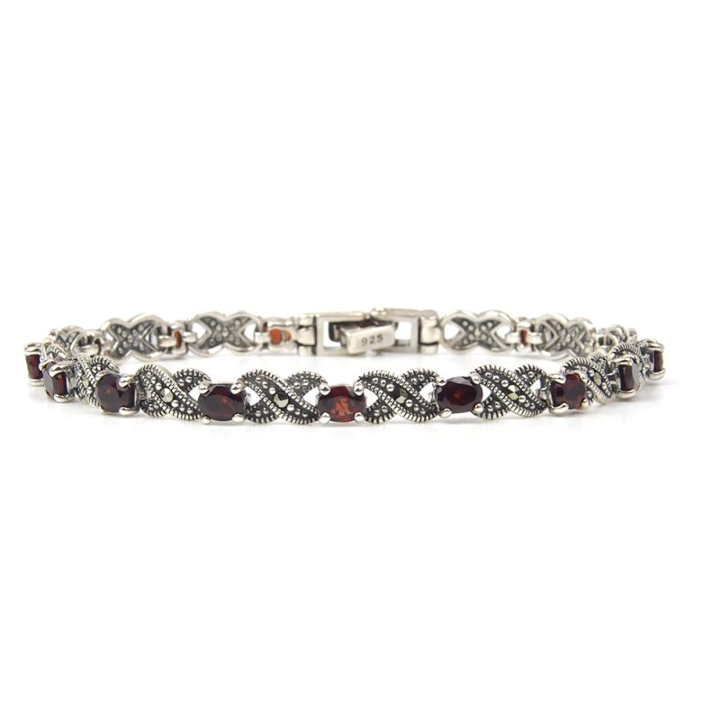 Garnet and Marcasite Bracelet - Silver