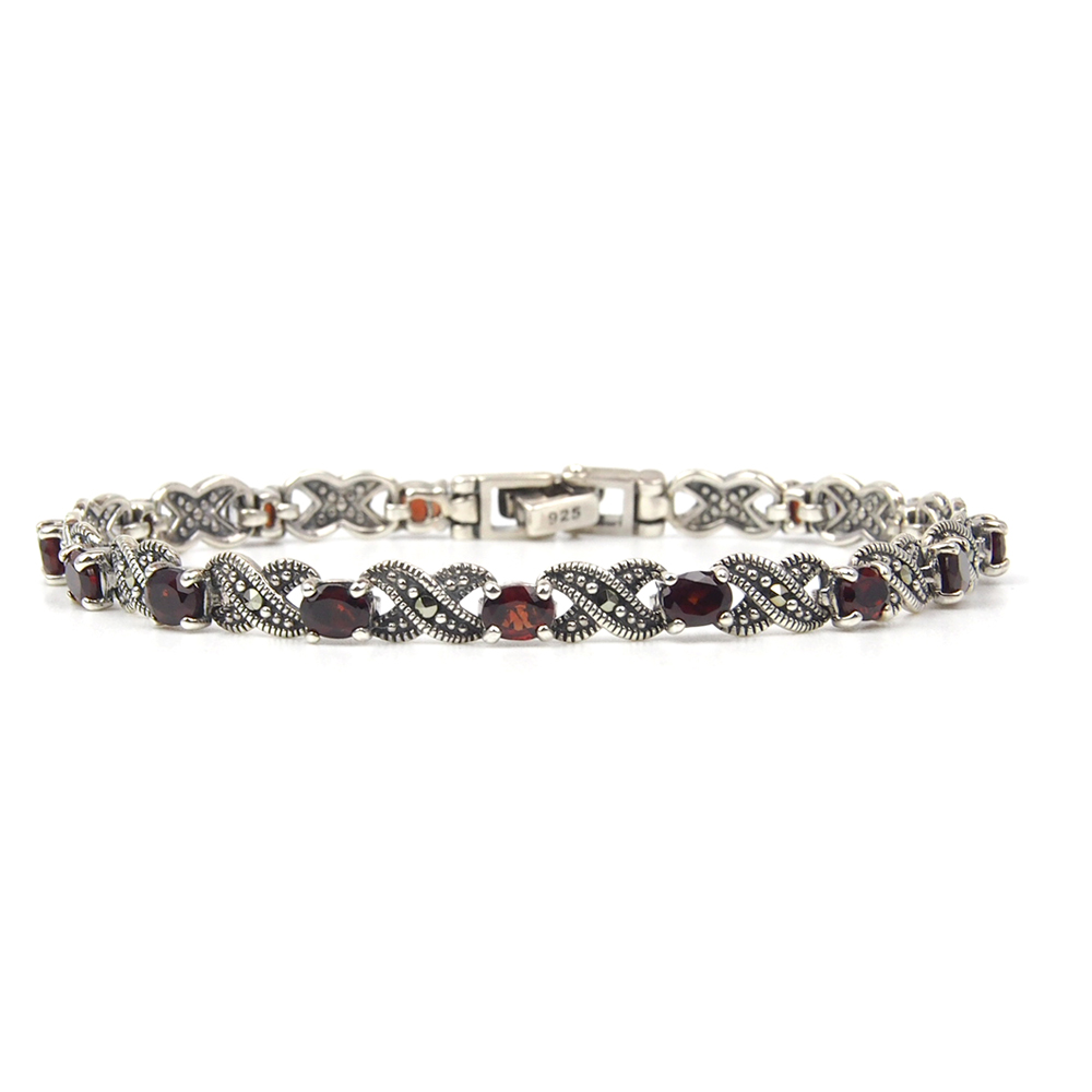 Garnet and Marcasite Bracelet - Silver