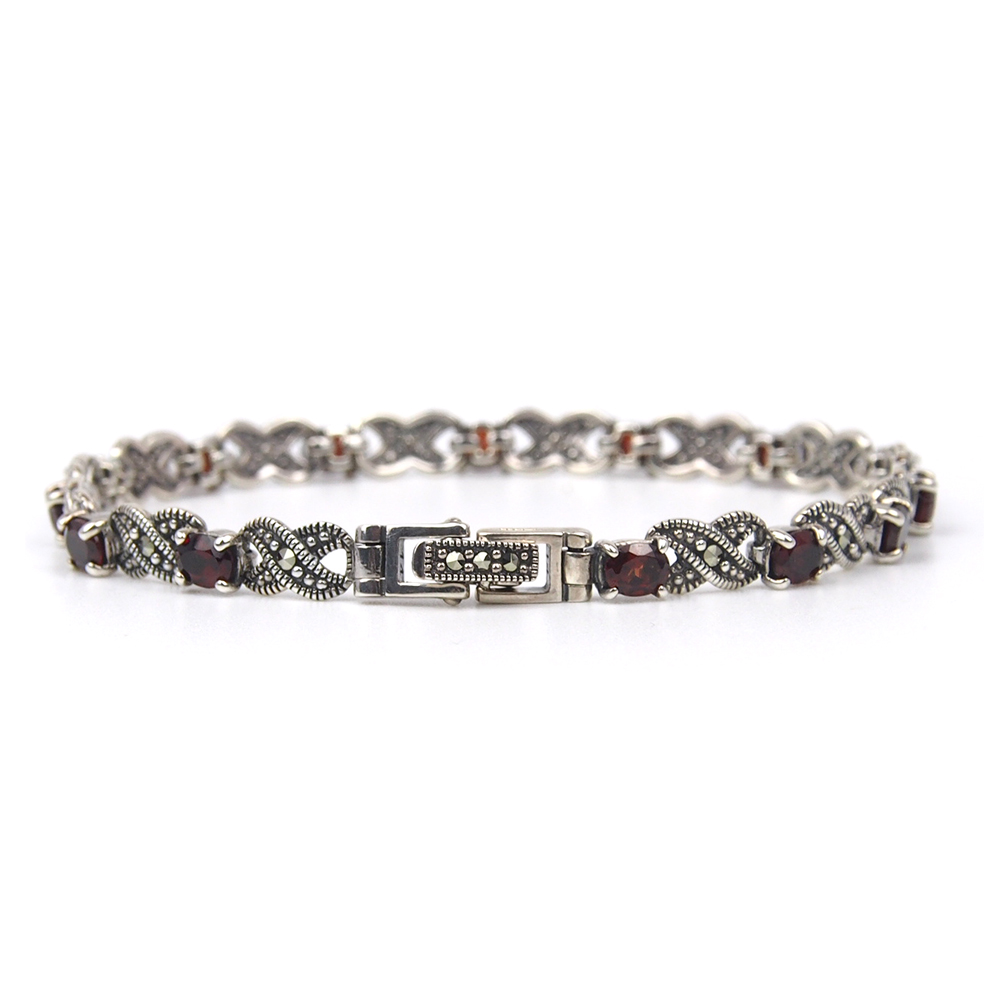 Garnet and Marcasite Bracelet - Silver