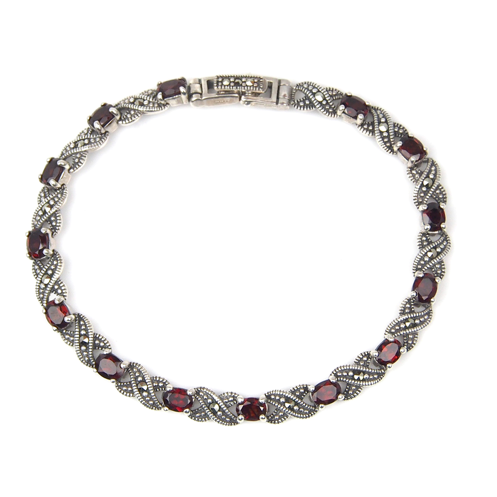 Garnet and Marcasite Bracelet - Silver