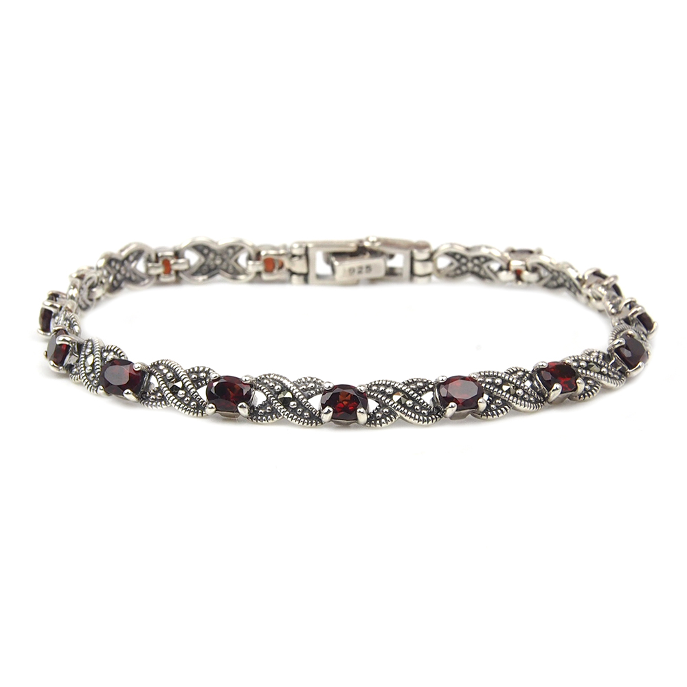 Garnet and Marcasite Bracelet - Silver