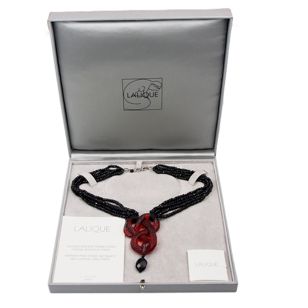 Onyx & Red Crystal Lalique Serpent Necklace
