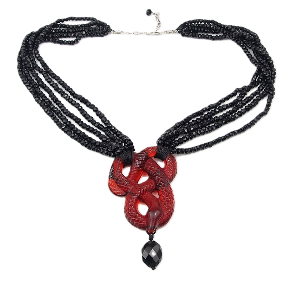Onyx & Red Crystal Lalique Serpent Necklace