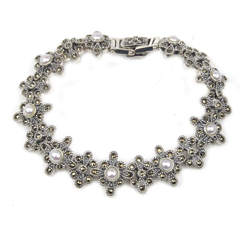 Pearl and Marcasite Bracelet - Silver