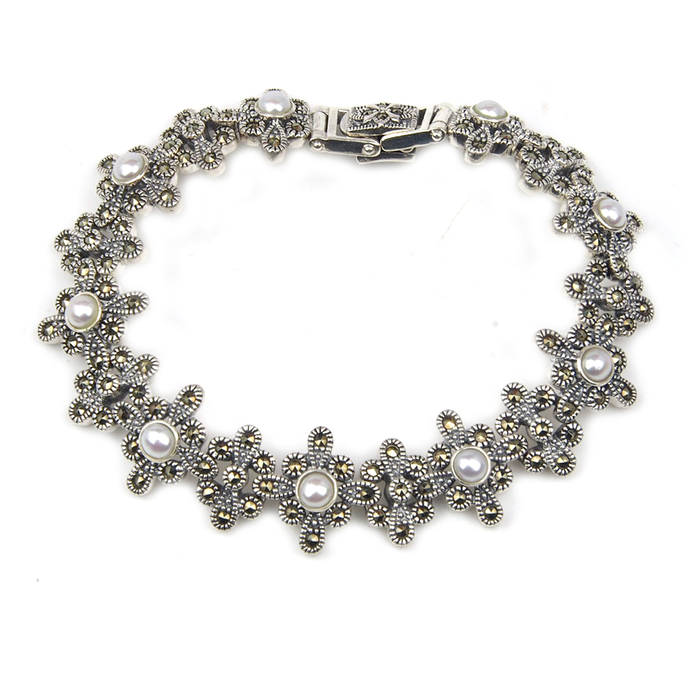 Pearl and Marcasite Bracelet - Silver
