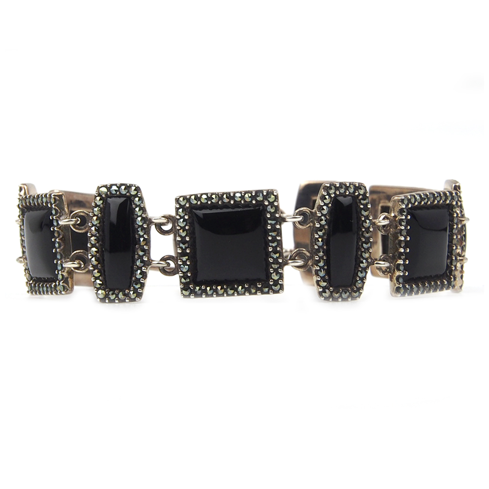 Onyx and Marcasite Bracelet - Silver