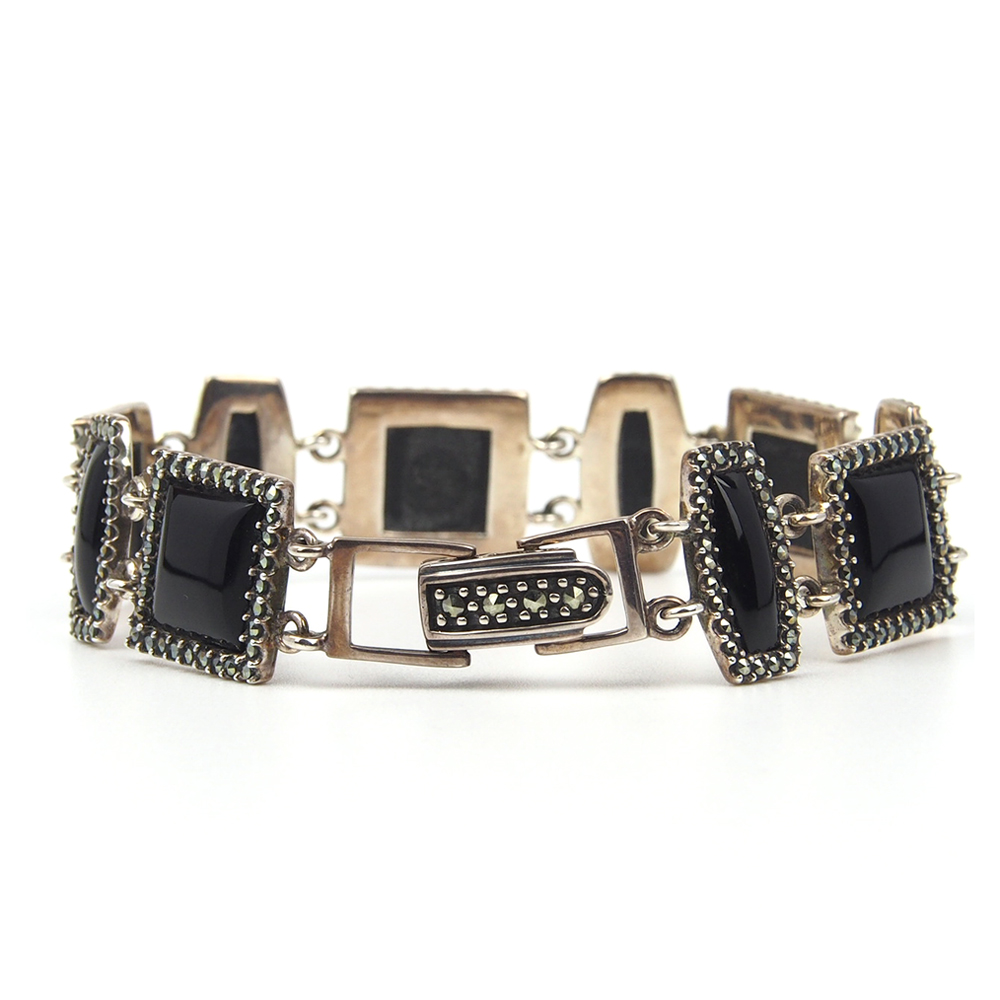 Onyx and Marcasite Bracelet - Silver