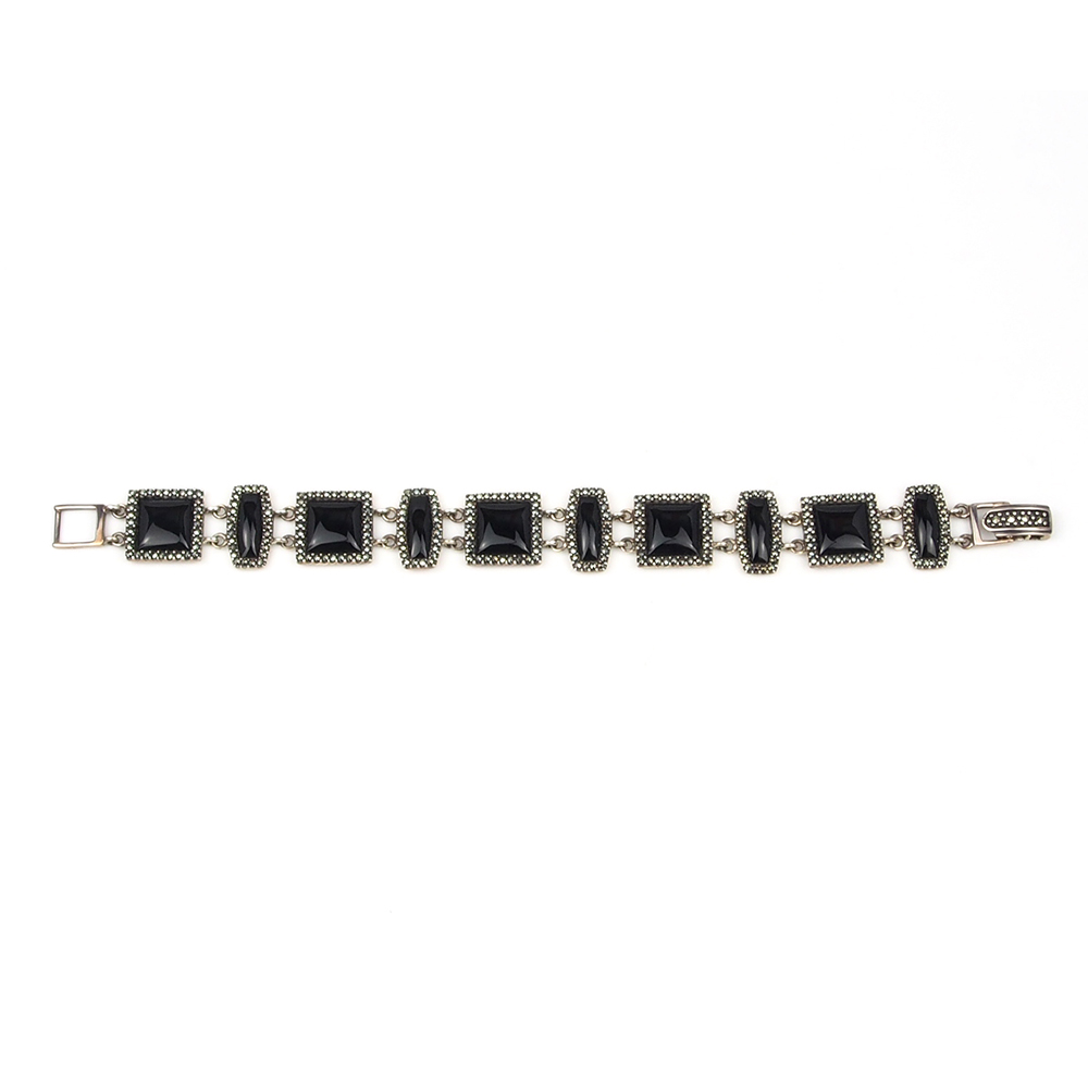 Onyx and Marcasite Bracelet - Silver