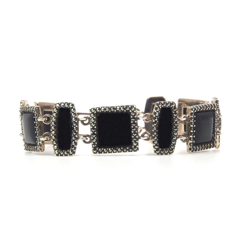 Onyx and Marcasite Bracelet - Silver