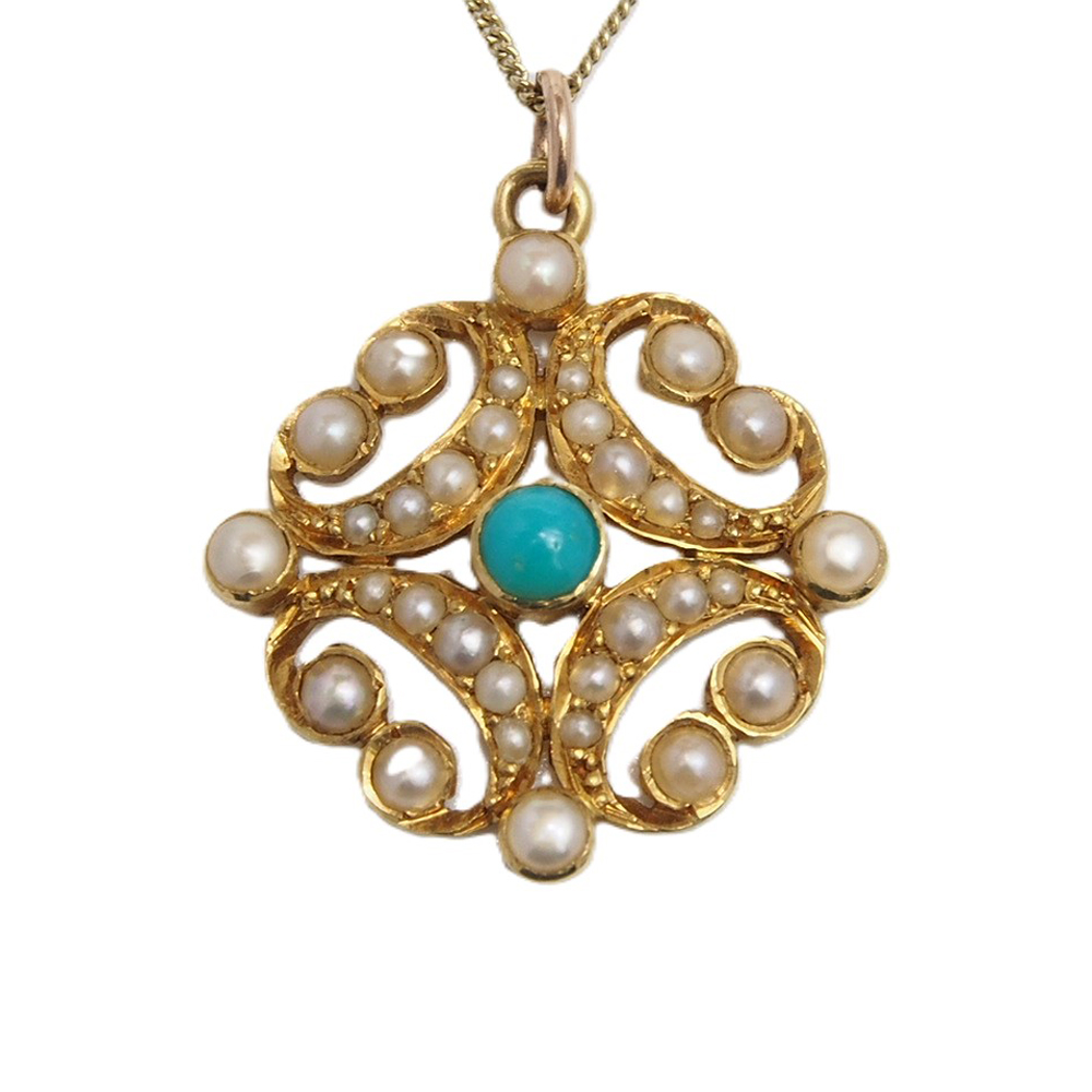 Turquoise and Pearl Pendant With Chain