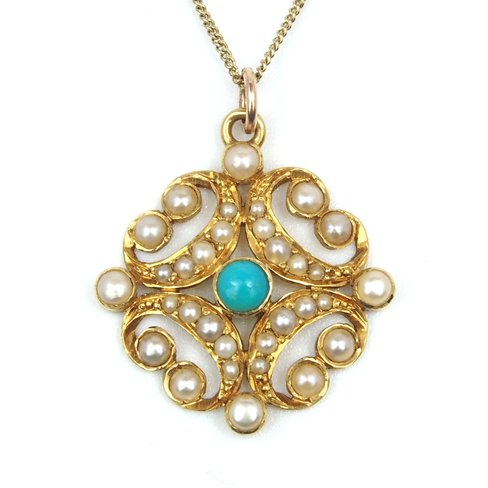 Turquoise and Pearl Pendant With Chain