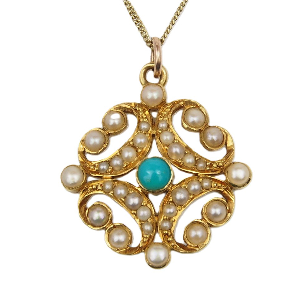 Turquoise and Pearl Pendant With Chain