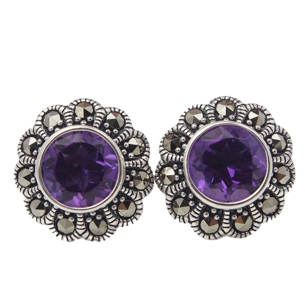 Amethyst and Marcasite Stud Earrings