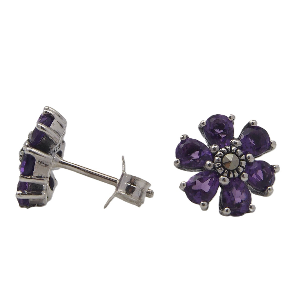 Amethyst and Marcasite Flower Earrings