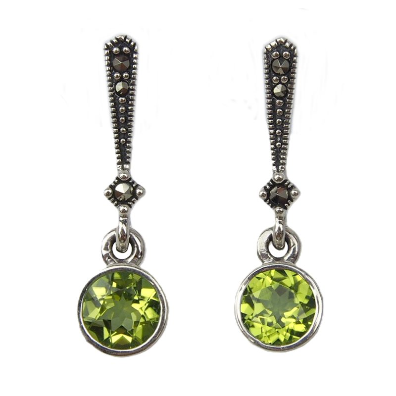 Peridot and Marcasite Drop Earrings