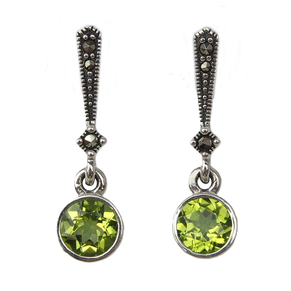 Peridot and Marcasite Drop Earrings