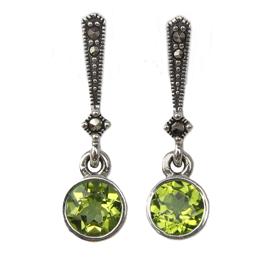 Peridot and Marcasite Drop Earrings