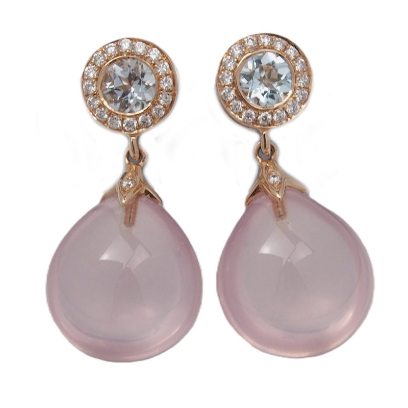 Rose Quartz, Aquamarine and Diamond Earrings