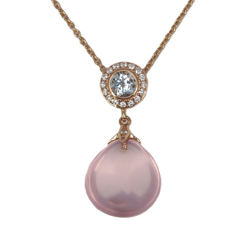 Rose Quartz, Aquamarine and Diamond Pendant