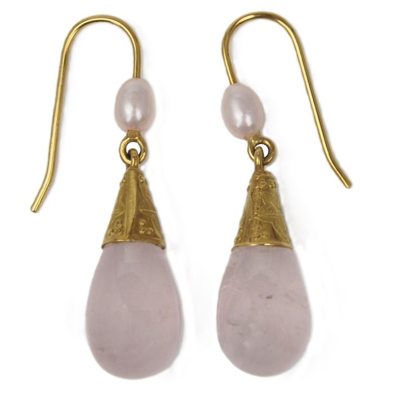 Rose Quartz and Freshwater Cultured Pearl Drop Earrings