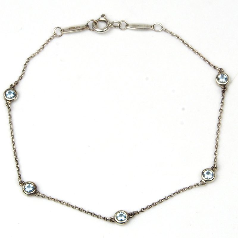 Aquamarine Tiffany & Co Elsa Peretti "Colour By The Yard"  Silver Bracelet