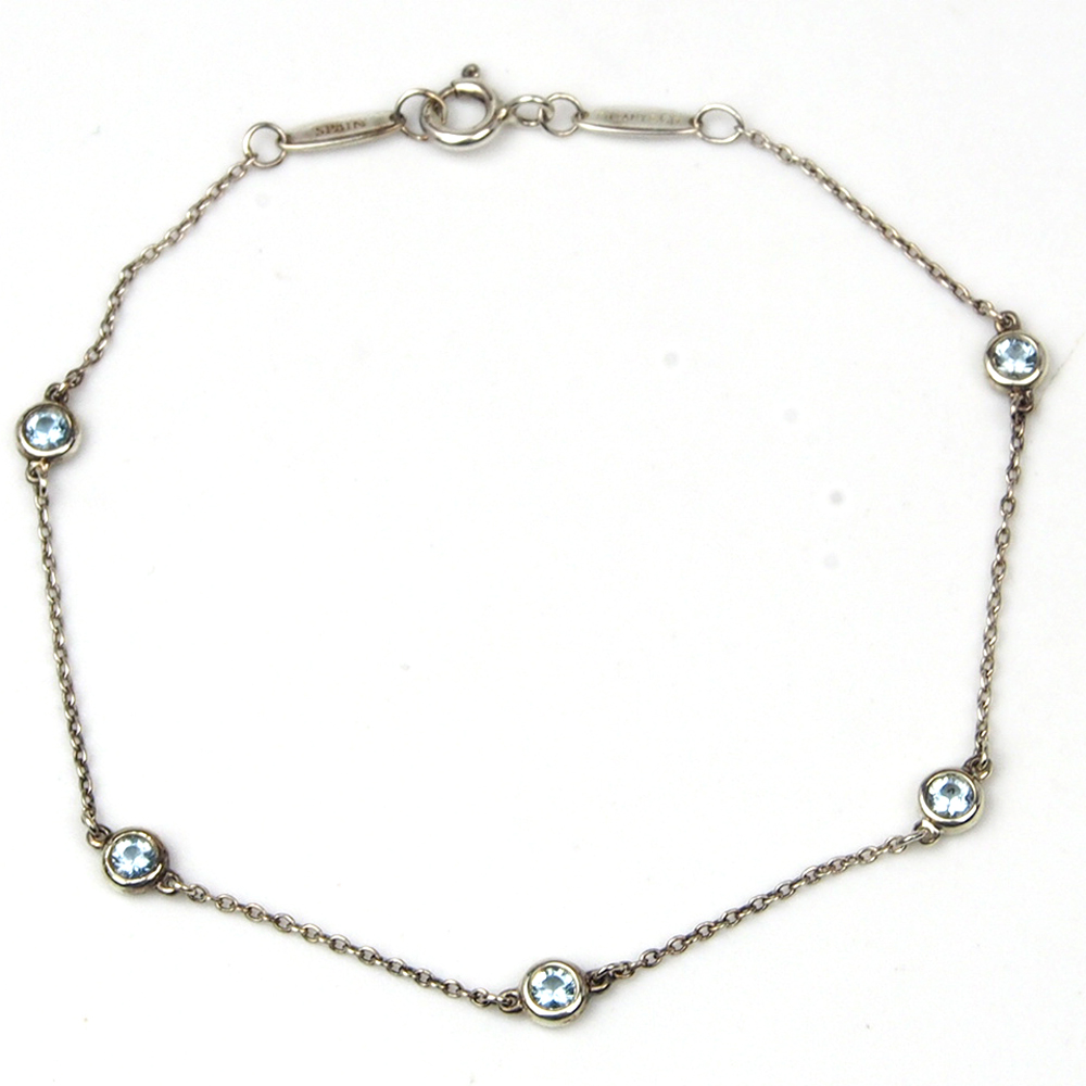 Aquamarine Tiffany & Co Elsa Peretti "Colour By The Yard"  Silver Bracelet