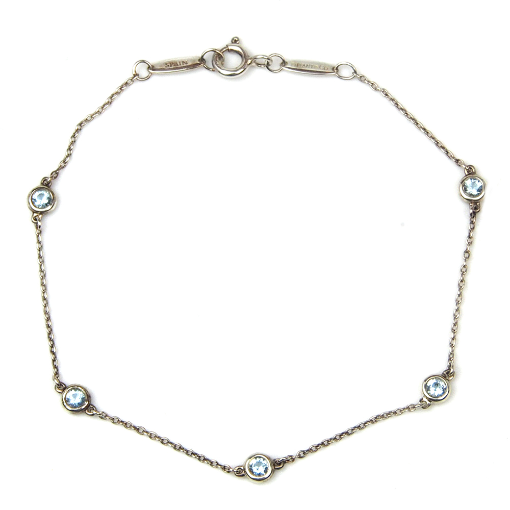 Aquamarine Tiffany & Co Elsa Peretti "Colour By The Yard"  Silver Bracelet