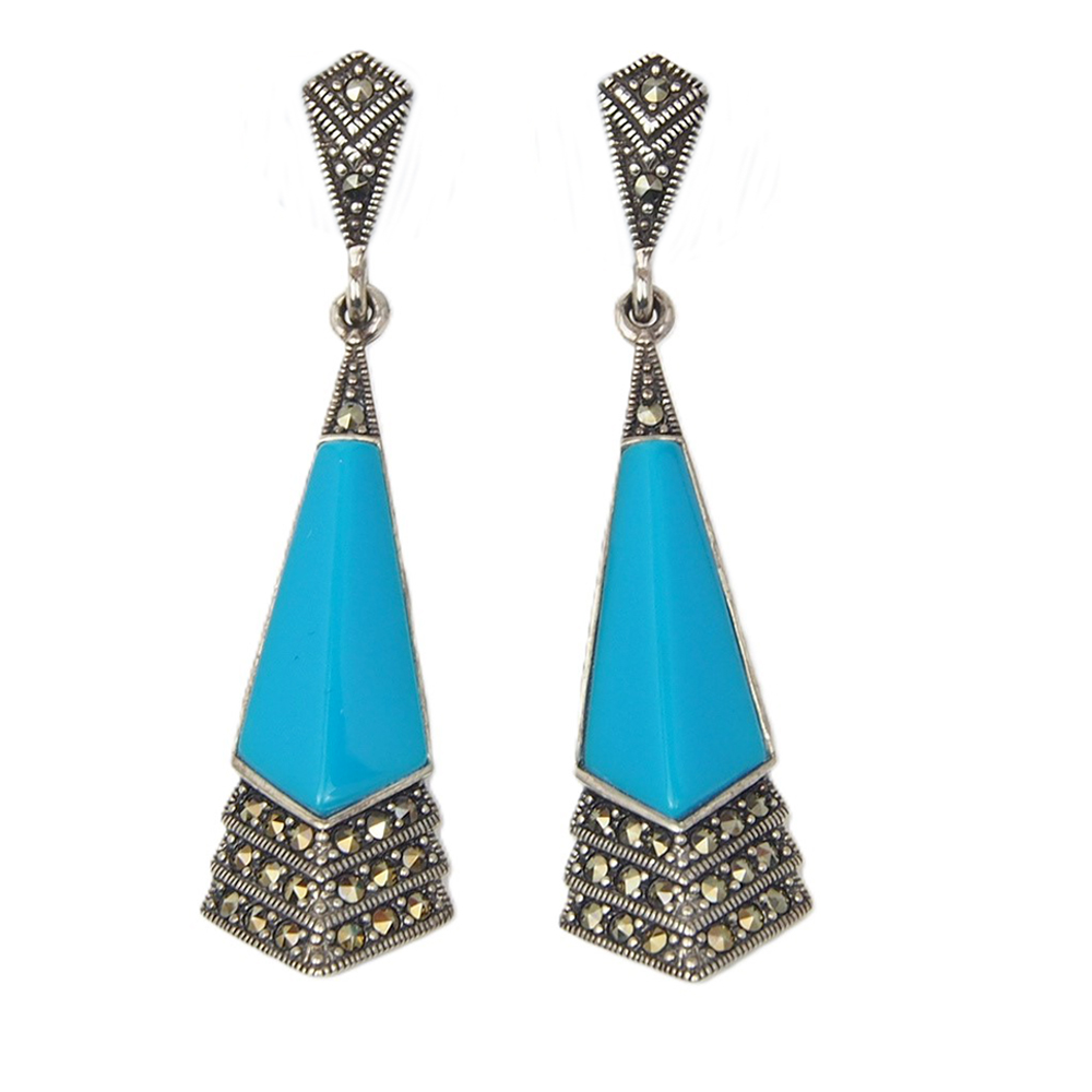 Turquoise and Marcasite Drop Earrings