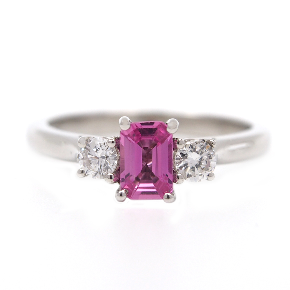 Sapphire & Diamond Three Stone Ring - Pink