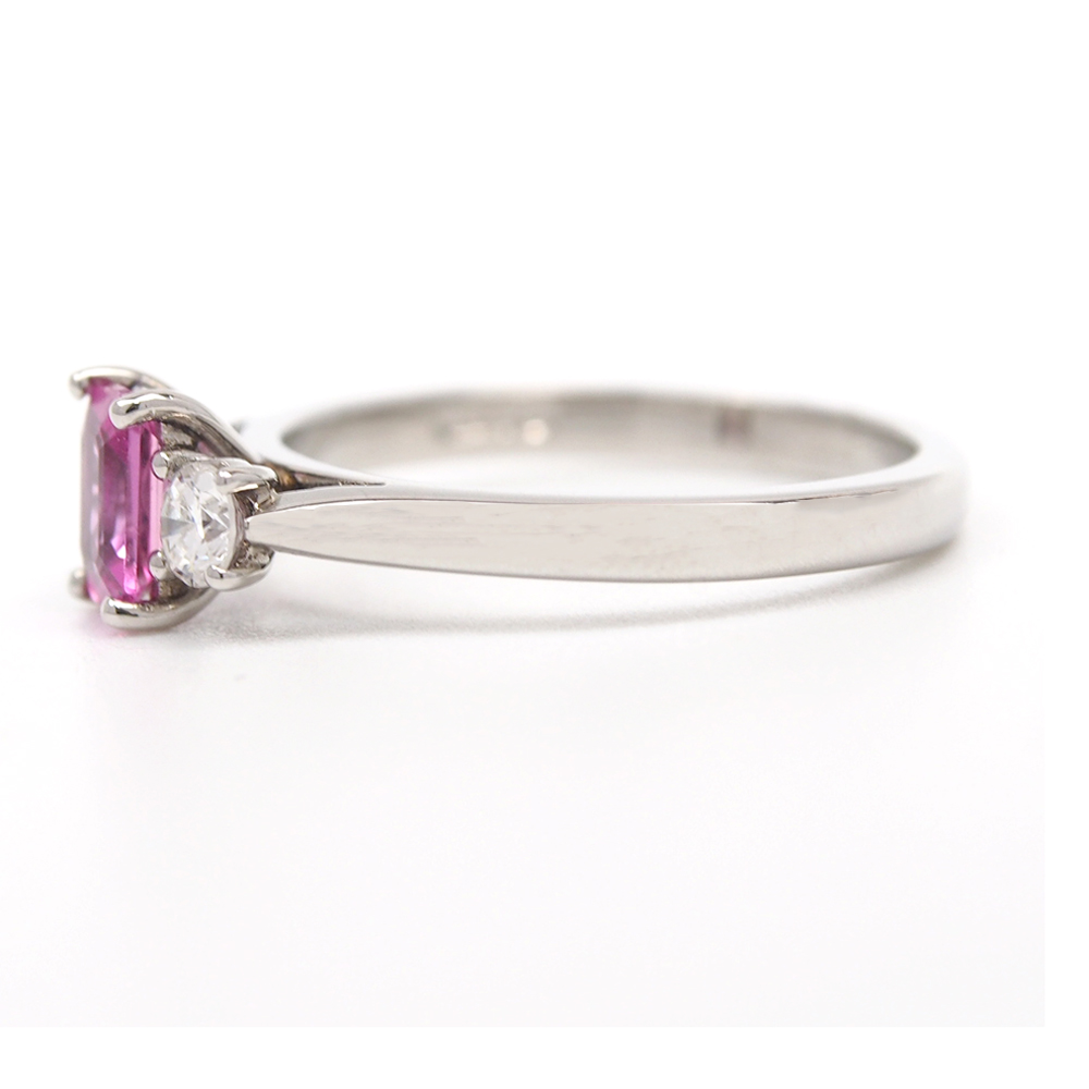 Sapphire & Diamond Three Stone Ring - Pink