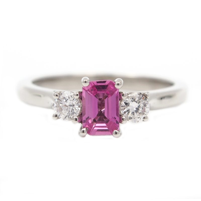 Sapphire & Diamond Three Stone Ring - Pink