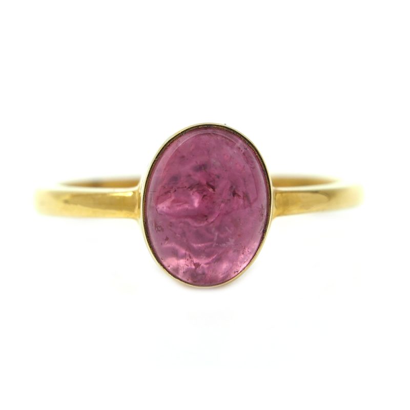 Tourmaline Cabochon Pink Single Stone  Ring