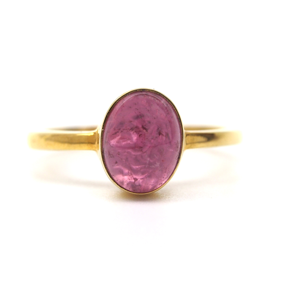 Tourmaline Cabochon Pink Single Stone  Ring