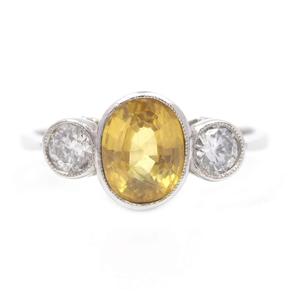 Sapphire & Diamond Three Stone Ring - Yellow