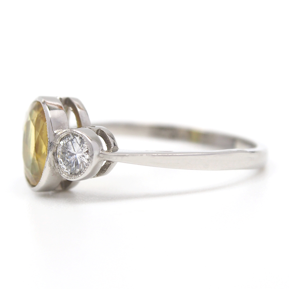 Sapphire & Diamond Three Stone Ring - Yellow