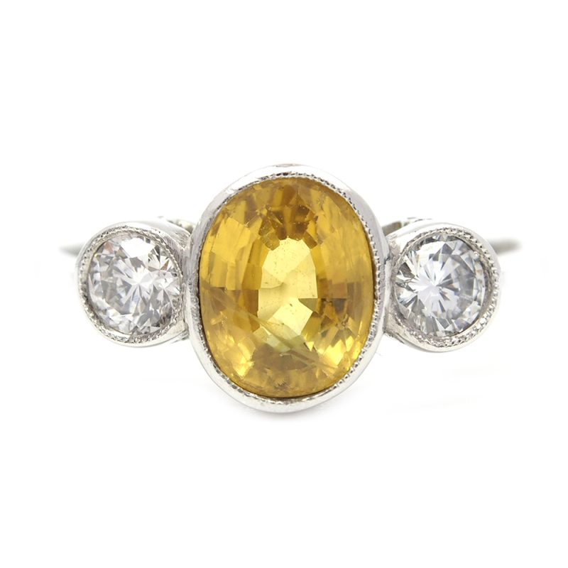 Sapphire & Diamond Three Stone Ring - Yellow