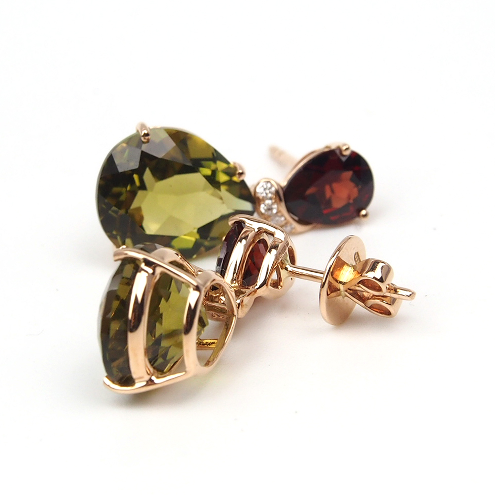 Garnet & Olive Quartz Earrings
