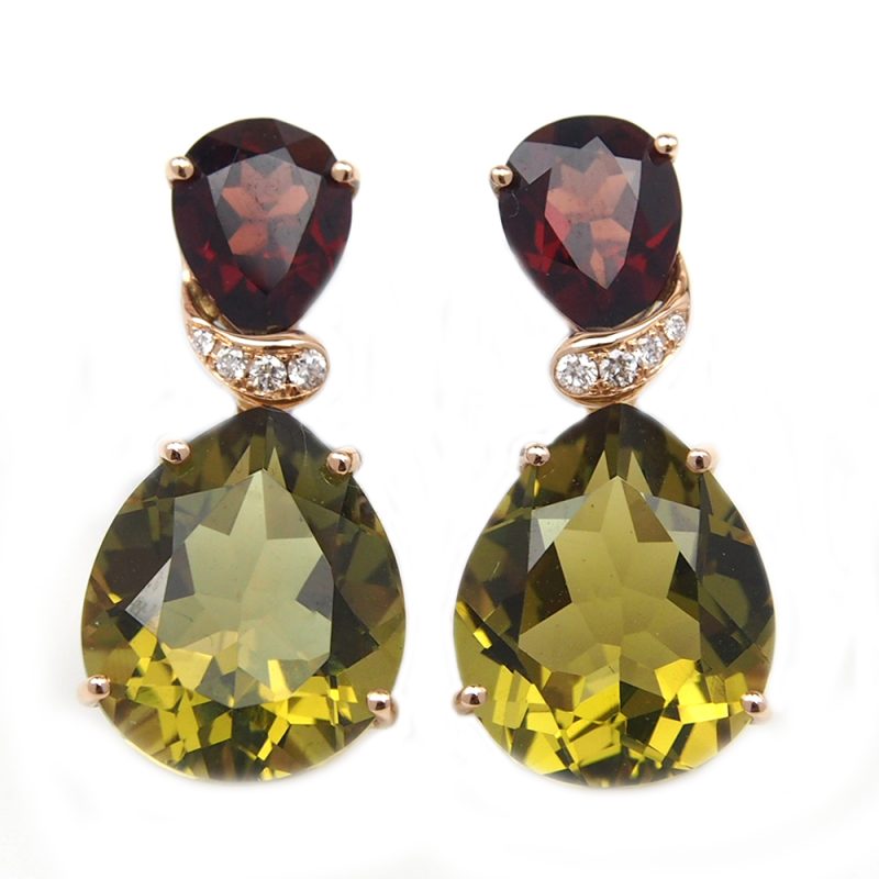Garnet & Olive Quartz Earrings