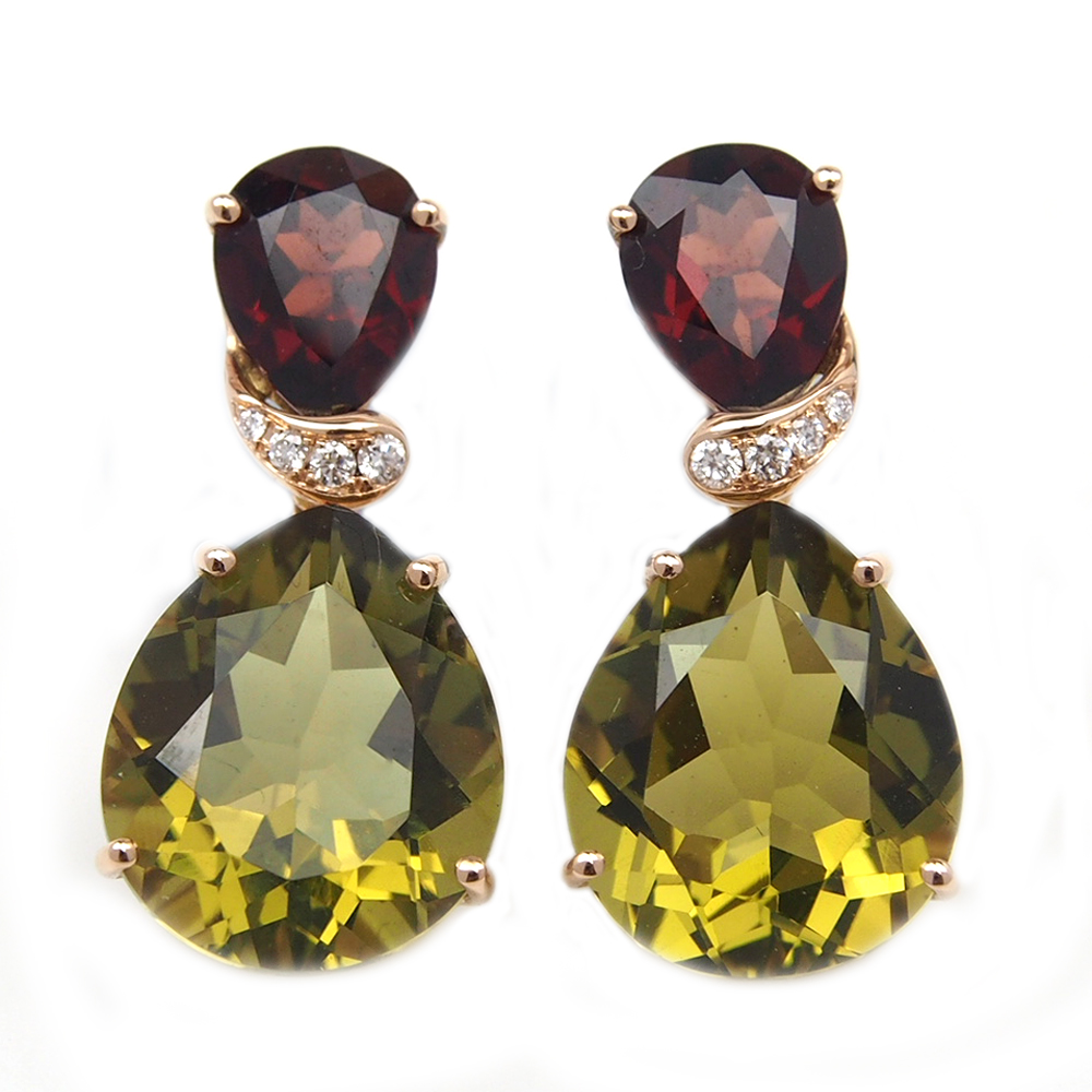 Garnet & Olive Quartz Earrings