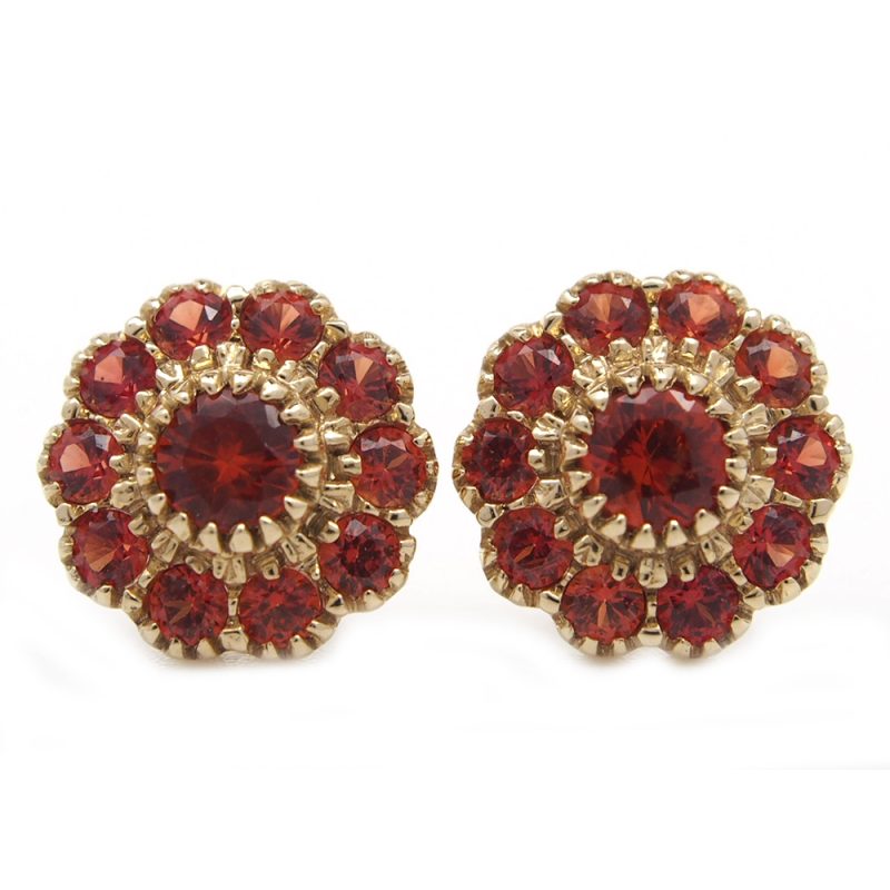 Sapphire Cluster Earrings - Orange