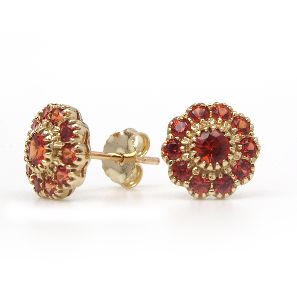Sapphire Cluster Earrings - Orange