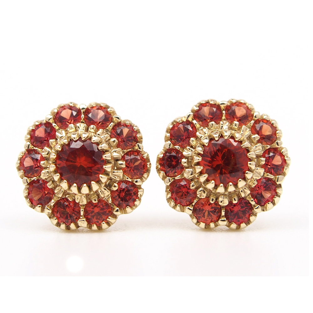 Sapphire Cluster Earrings - Orange
