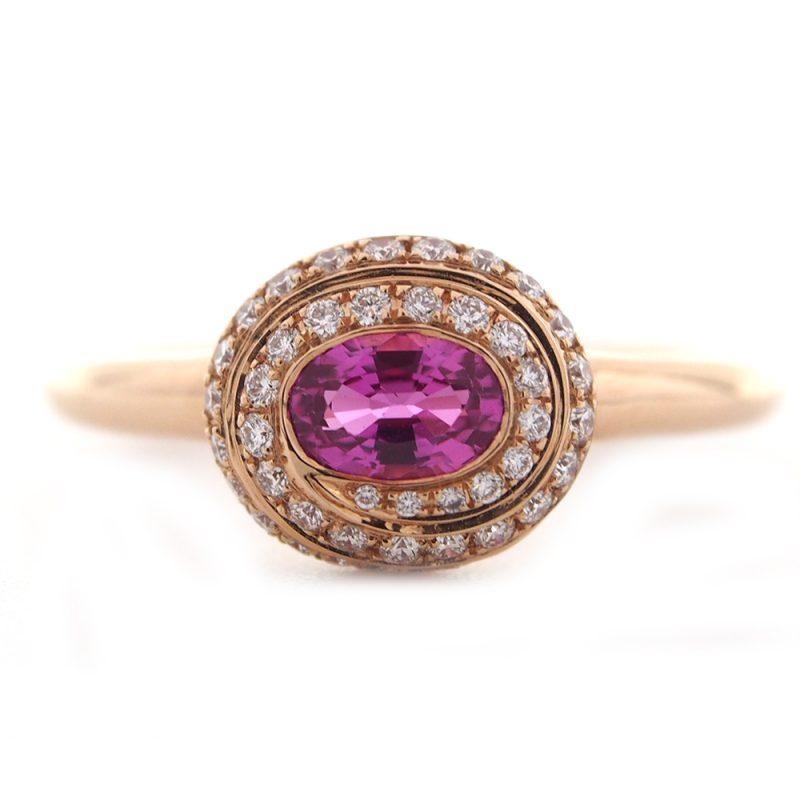 Sapphire & Diamond Swirl Ring - Pink