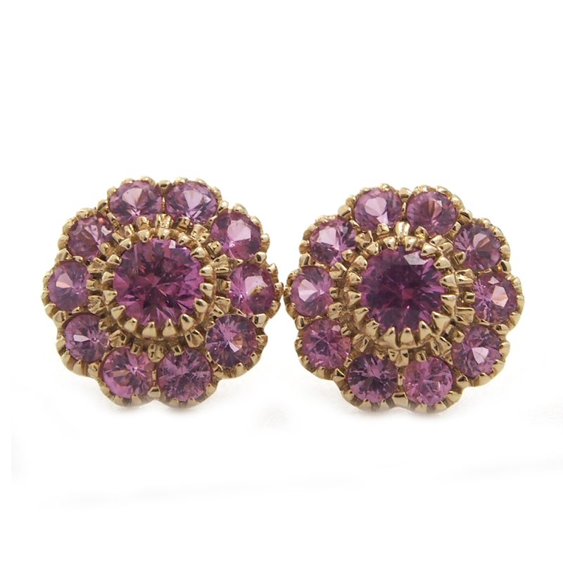 Sapphire Cluster Earrings - Pink