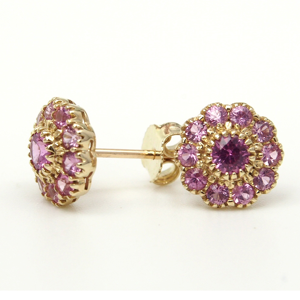 Sapphire Cluster Earrings - Pink