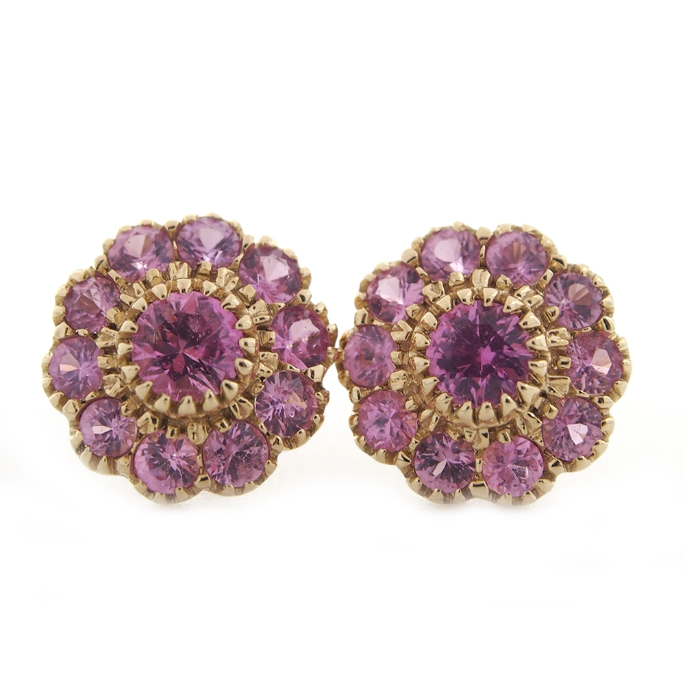 Sapphire Cluster Earrings - Pink