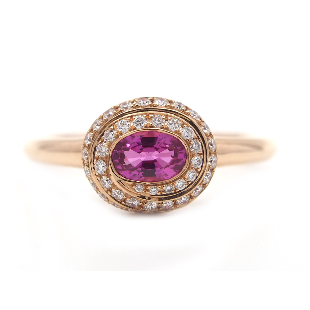 Sapphire & Diamond Swirl Ring - Pink