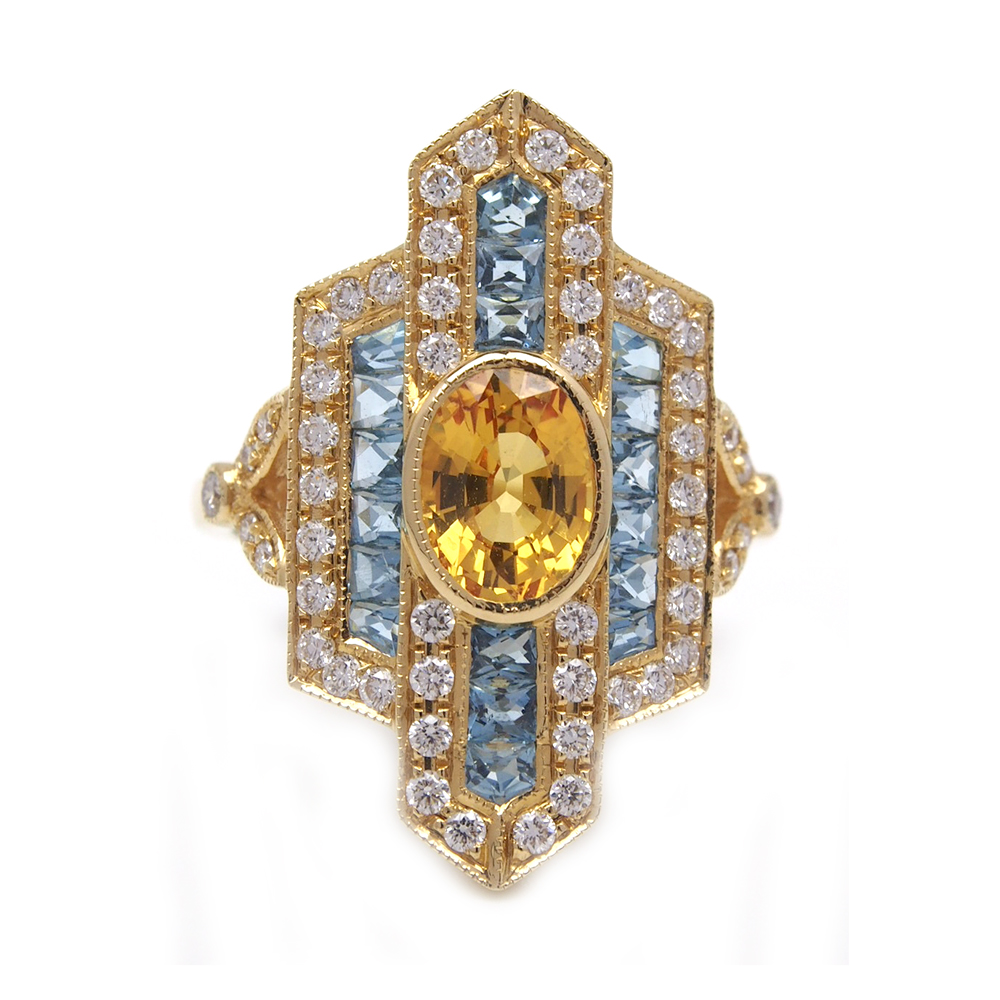 Sapphire, Aquamarine & Diamond Ring