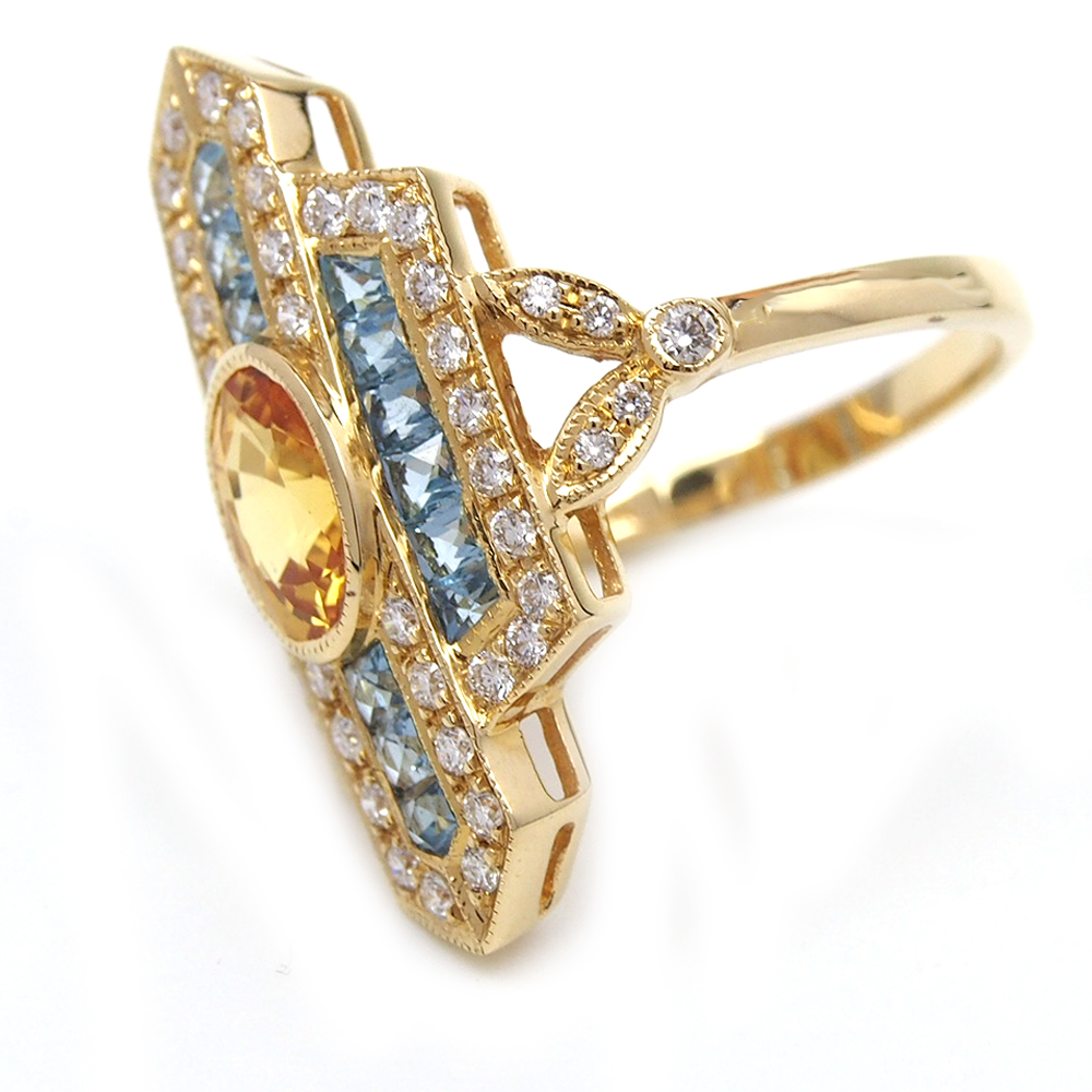 Sapphire, Aquamarine & Diamond Ring